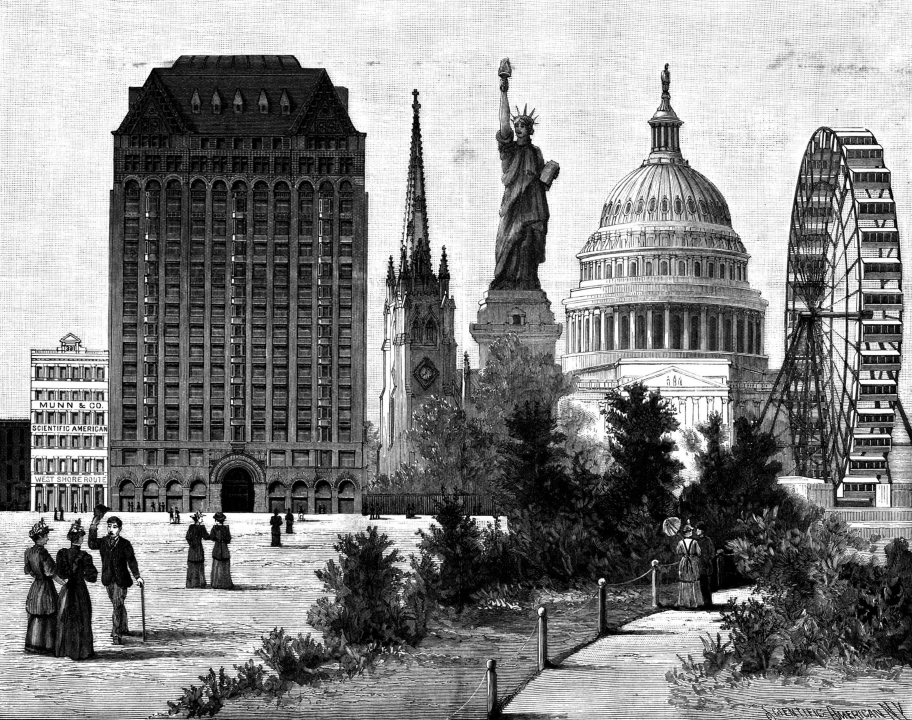 A City Under One Roof, showing the Masonic Temple’s height in relation to other US buildings and monuments