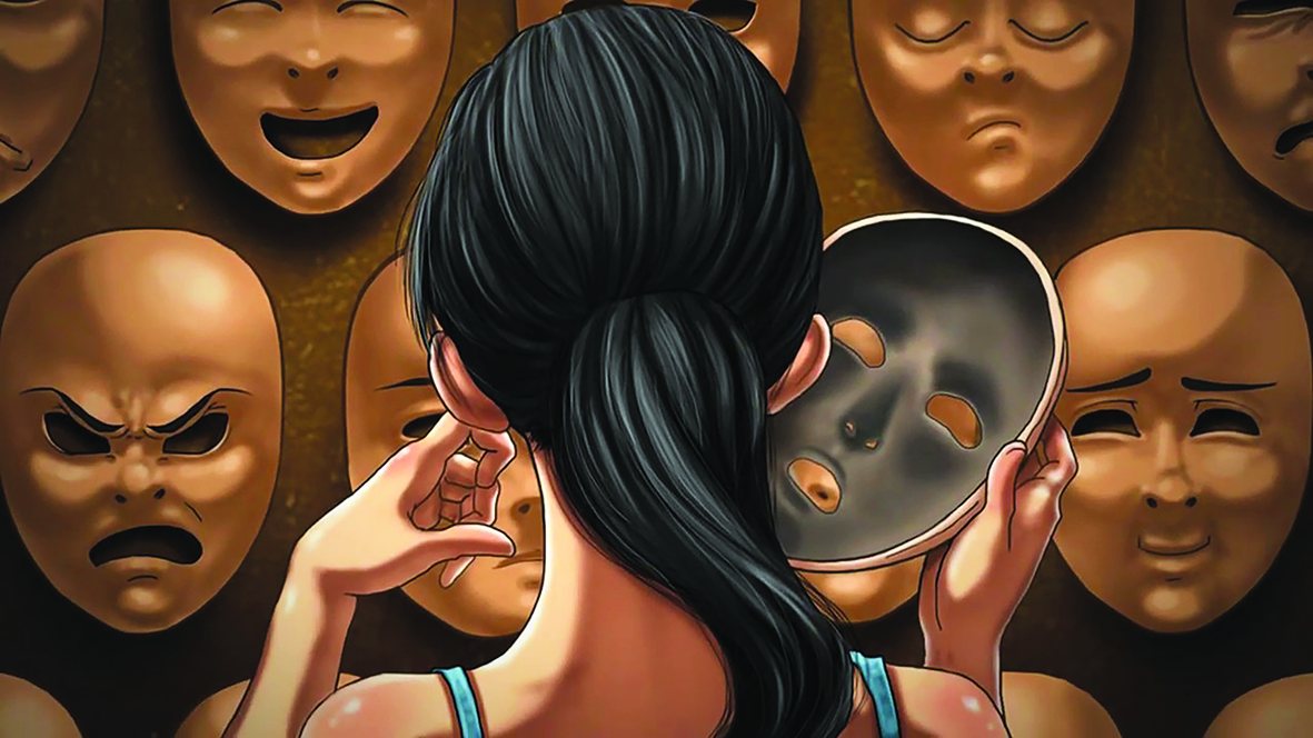 Theater masks and hidden faces